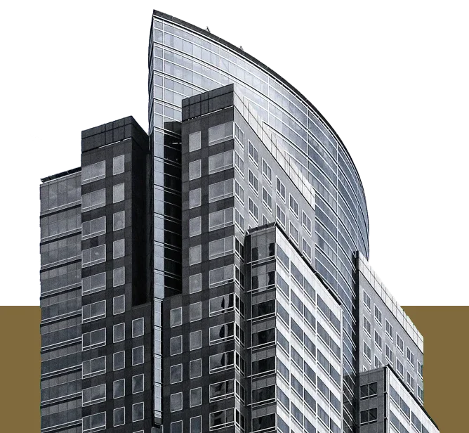 Facade of a modern corporate building with glass and steel architecture, symbolizing high-end real estate investments and developments.